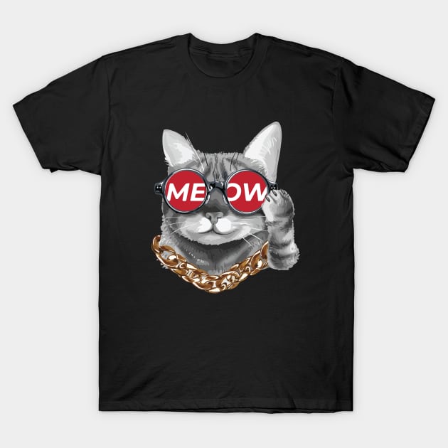 Cute Cat Wearing Glasses T-Shirt by Alfiska